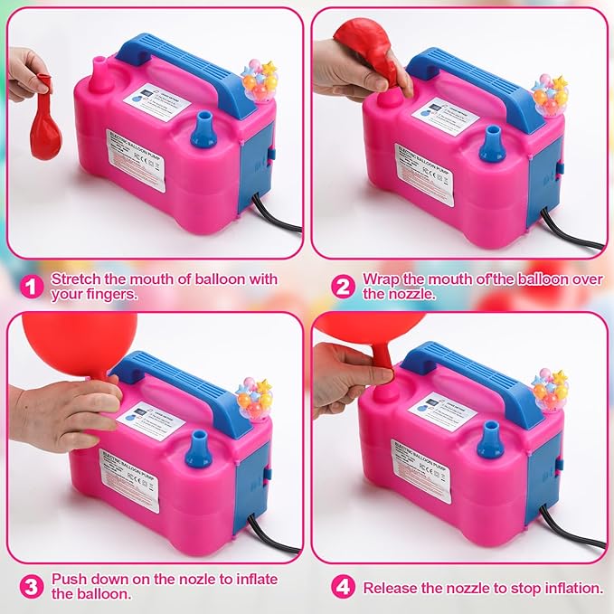 Balloon Pump Electric,110V 600W Balloon Blower Inflator Dual Nozzle Air Pump Balloons Inflator for Decoration, Party, Sport,Gifts:2 Balloon Tying Tools