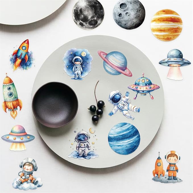 Clear PET Outer Space Stickers for Scrapbooking Journaling Junk Journal Scrapbook Supplies - Waterproof Transparent for Resin Crafts Decorative 50 Pcs (Colourful-B6)
