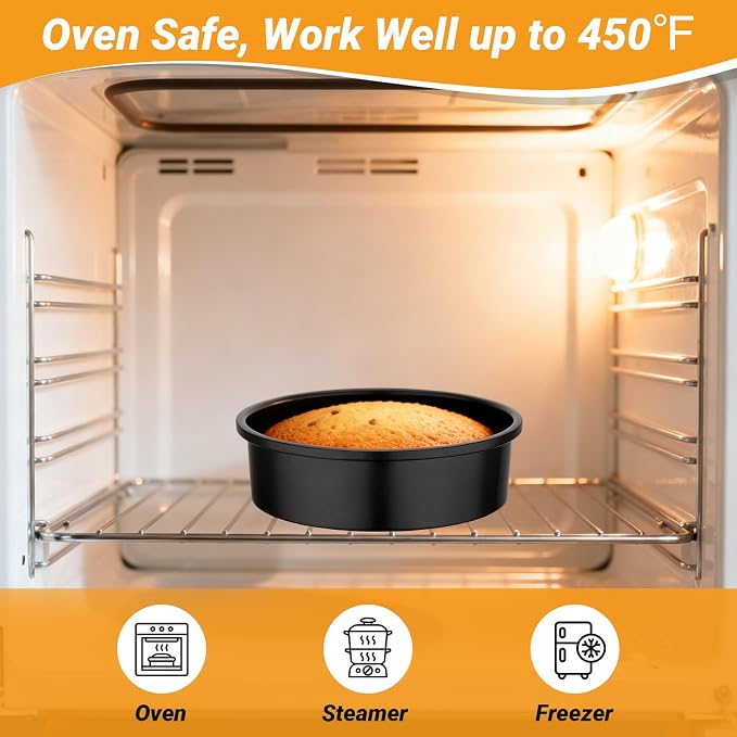 Beasea 8 Inch Cake Pan Set of 3, Nonstick Carbon Steel Round Cheesecake Pans, Heavy Duty Cake Mold Tin for Home DIY Dessert Baking