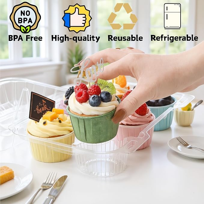 Coloch 40 Pack Clear Cupcake Container, 6 Count Plastic Cupcake Box with Lid Disposable 6 Cavity Muffin Holder BPA Free Bakery Carrying Box for Standard Sized Cupcakes