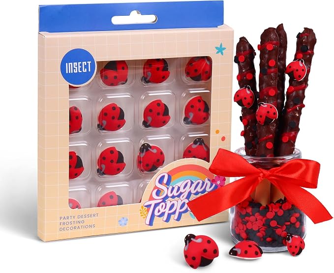 Edible Ladybug Cake Topper - 16pcs Icing Decorations for Cake, Cupcake, Cookies, Ice Cream, and Macaron