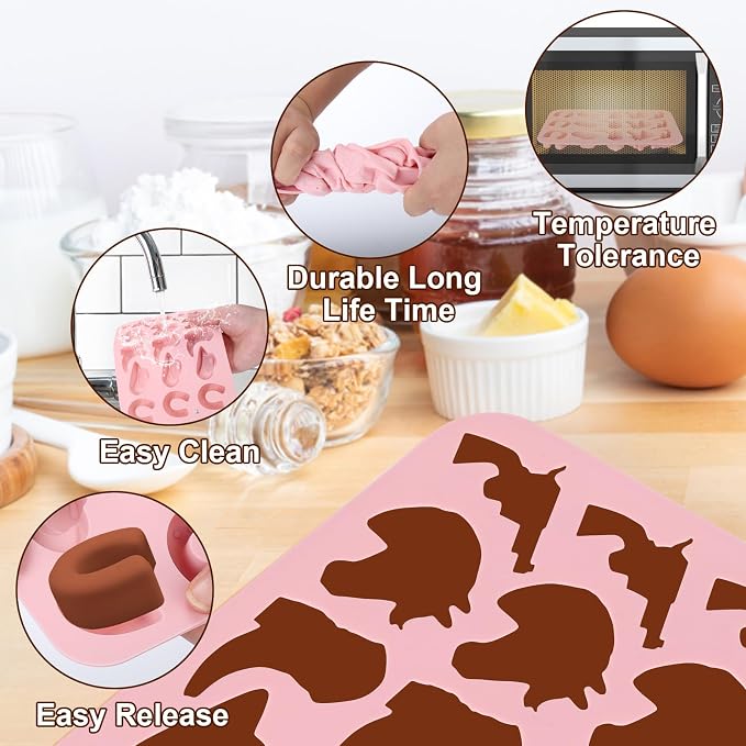 Palksky Cowboy Chocolate Molds, 2Pack Western Theme Silicone Mold Baking with Cowboy Horse Boots Hat Saddle Shapes, Candy Molds for Chocolate Gummy Cookies Fondant Candy Party Decor