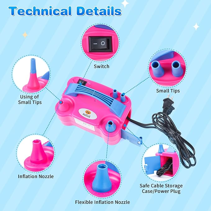 Nulink Electric Balloon Pump, Portable Electric Balloon Blower Machine Balloon Air Pump Dual Nozzle 110V 600W Balloon Inflator for Party Decorations