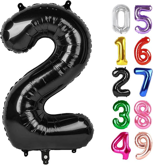 Black Number 2 Balloon 40 Inch, 2nd Birthday Decoration for Toddlers Girls Boys, Sparkling 2 Number Balloon Party Decor