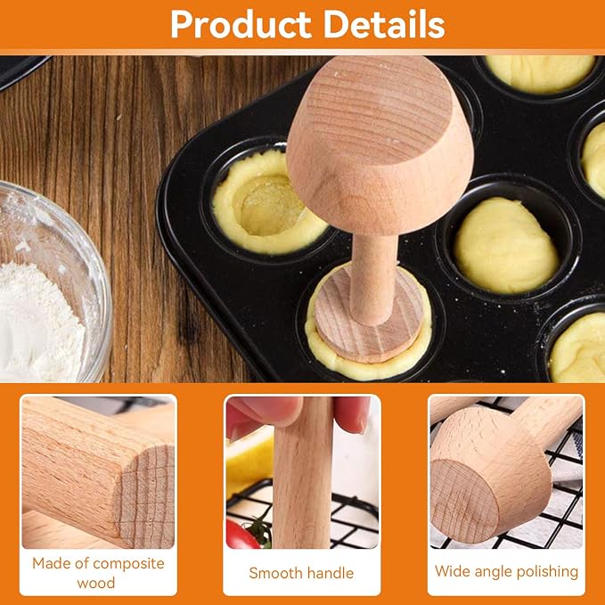Wooden Tart Mold, Double Side Pie Dough Mold DIY Cake Pastry Baking Tamper Mini Pastry Tools for Cheesecakes Dessert Kitchen Baking Tools