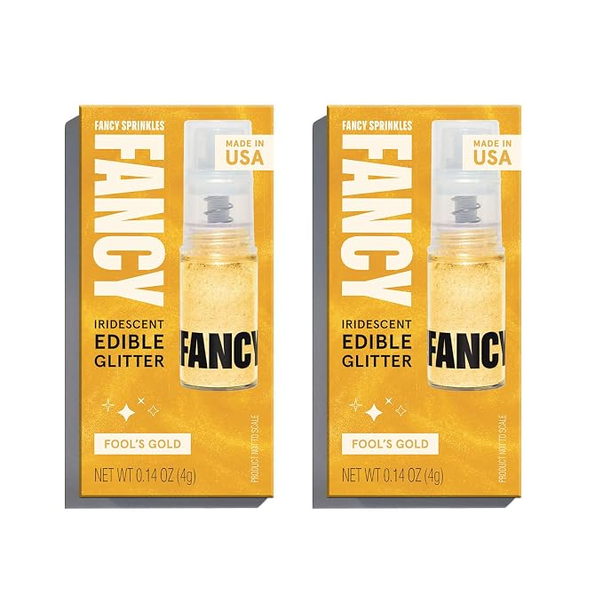 Fancy Sprinkles Fool's Gold Edible Glitter Spray Pump | 2-Pack Metallic Gold Glitter for Drinks, Cocktails & Cake Decorating | Vegan & Gluten Free | Made in USA | 4gm each