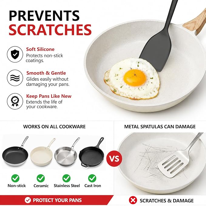 5 Pack Silicone Kitchen Cooking Utensils Set - Spatula, Turner, Tongs & Spoons for Nonstick Cookware, 600°F Heat Resistant, Non Toxic, Dishwasher Safe