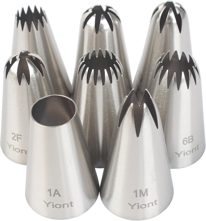8Pcs Flower Piping Tips Set Stainless Steel Baking Tools Cookies, Cupcakes Rose & Wedding Cake Decorating Icing & Frosting Pastry Nozzles Yiont