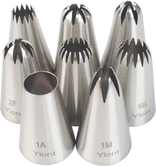 8Pcs Flower Piping Tips Set Stainless Steel Baking Tools Cookies, Cupcakes Rose & Wedding Cake Decorating Icing & Frosting Pastry Nozzles Yiont