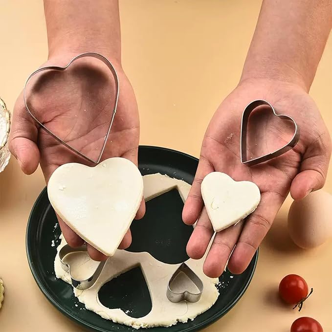 Heart Cookie Cutter Set of 5 - Stainless Steel Baking Molds for Valentines Day, Christmas, Birthdays | Dishwasher Safe Cookie Tools for Bakers