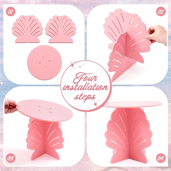 Lallisa 12" Shell Shaped Cake Stand Pink 3D Ocean-themed Party Decorations with Scalloped Base PVC Dessert Holder Centerpieces for Wedding, Birthday, Baby Shower & Tea Party Ocean-themed Supplies