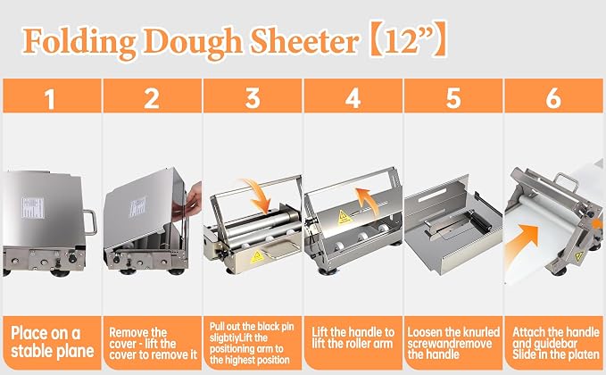 32.6" x 11.8" Folding Manual Dough Sheeter with PE Board – Stainless Steel Countertop Dough Roller Machine, Adjustable Thickness (0–25mm) for Pastry, Pizza, Croissant, Cookie & Pasta