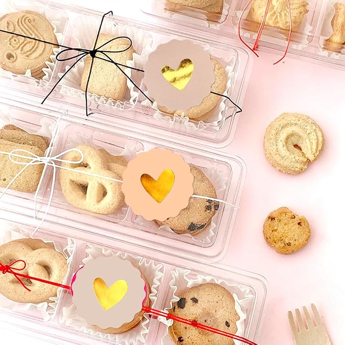 2 Inches Cute Heart Stickers 180PCS Circular Love Self-Adhesive Decor Sticker Wavy Edge Gold Foil Sealing Labels for Box Bag Handmade Packaging Gift Wrapping Envelope Valentine's Day Mother's Day