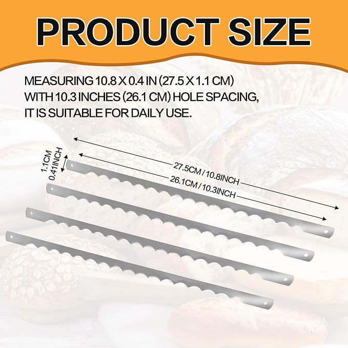 12 Pcs Bread Bow Knife Blades, 10.8" Serrated Stainless Steel blades with Screws, Screwdriver, and Safety Guard, Replacement for Wood Bread Cutter, Bow Bread Knife Replacement Blades