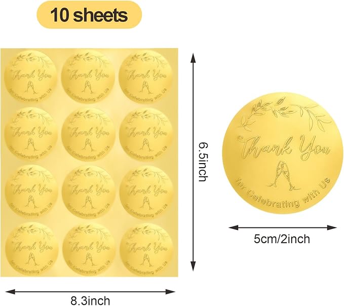 120 PCS Gold Embossed Thank You for Celebrating with Us Stickers – 2 Inch Metallic Foil Favor Labels for Weddings, Birthdays, Graduation Parties, Gift Bags & Event Decorations