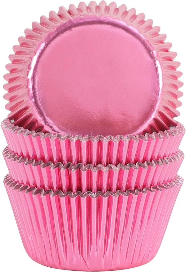 Gifbera Standard Pink Foil Cupcake Liners Wrappers Baking Cups for Baking 100 Count, Pink