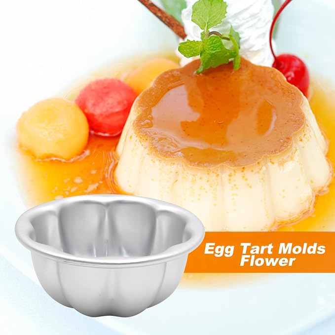 6PCS Egg Tart Molds Flower Shape Nonstick Pudding Pan Cupcake Muffin Cups, Pudding Jelly Molds, Reusable Cake Tartlets, Aluminum Alloy Cake Tartlets Baking Tool