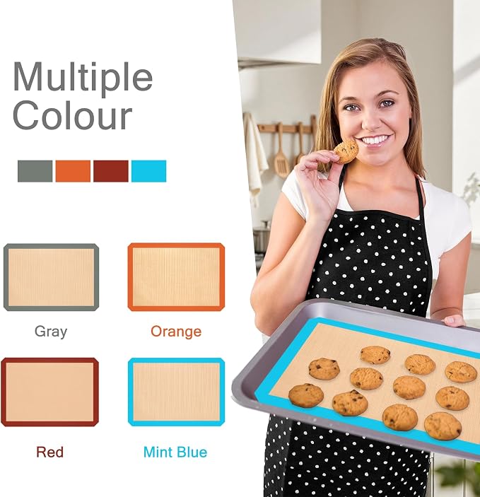 Silicone Baking Mats, Non-Stick Reusable Baking Sheet Liners, Parchment Paper Alternative for Cookies, Bread, Pastries & Dough, 2 Half & 1 Quarter Sheets
