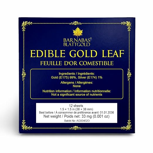 Barnabas Edible Gold Leaf 24K - Cake Decorations, Loose Gold Leaf Sheets for Cupcakes - 1.5 inches, Interleaf of 12