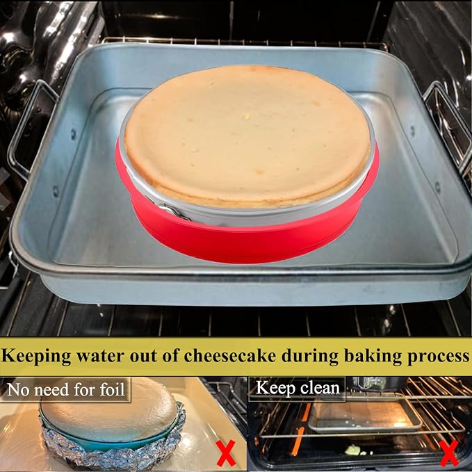 Springform Pan Protector for 8 inch, 8.5 inch Round Springform Pan Silicone Cheesecake Water Bath Sleeve Waterproof Cheesecake Baking Accessories