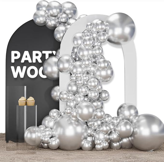 PartyWoo Silver Balloons 100pcs Different Sizes of 18 12 10 5 Inch Silver Balloon Arch Kit Garland for Birthday Graduation Bachelorette Engagement Bridal Shower Wedding Party Decorations Silver-G102