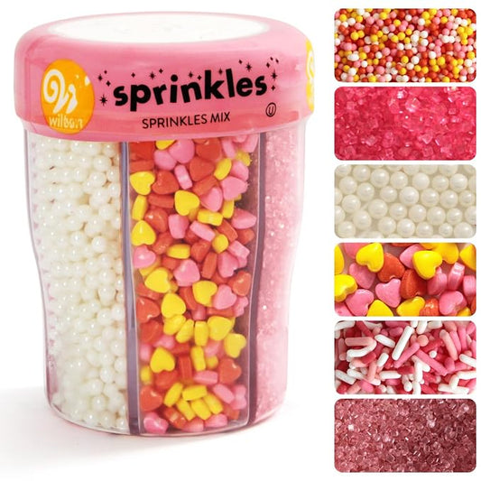 Sprinkles Mix, 6 cells of Edible Cake Toppers 7.30oz, Perfect Heart Shaped Sprinkles for Cake Decorating and Cookie Decorating Kits, Ideal for Cupcakes, Party Treats, Classroom Treats