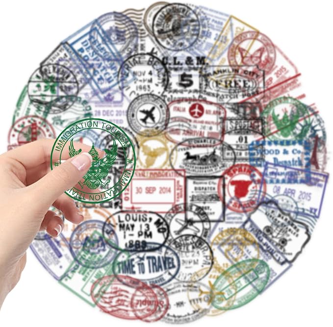 Vintage Postmark Stickers for Scrapbook, 50PCS PET Transparent Waterproof Stickers Pack for Water Bottles,Laptop,Scrapbook,Traval Themed Party Decorations