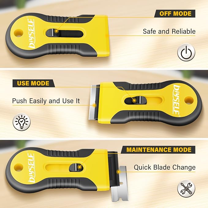 DIYSELF 2 Pack Razor Blade Scraper, Includes 10 PCS Additional Razor Blades, Streamlined Razor Scraper, Razor Blade Scraper Tool for Cooktop, Kitchen, Oven, Compact Glass Scraper for Paint, Sticker