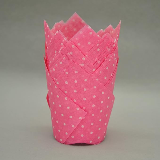 QLSmypkg Large Muffin Greaseproof paper Baking cupcake cups, 2-1/4" x 4" Pink printed with Polka Dot Tulip Baking Cup(Large) (125pcs)