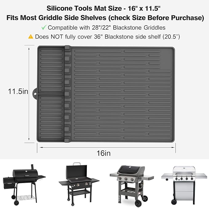 Silicone Griddle Tools Mat for Blackstone - Large Silicone Spatula Mat with Drip Pad - Griddle Mats BBQ Grill Accessories - Blackstone Griddles Accessories, Gifts for Men(Gray)