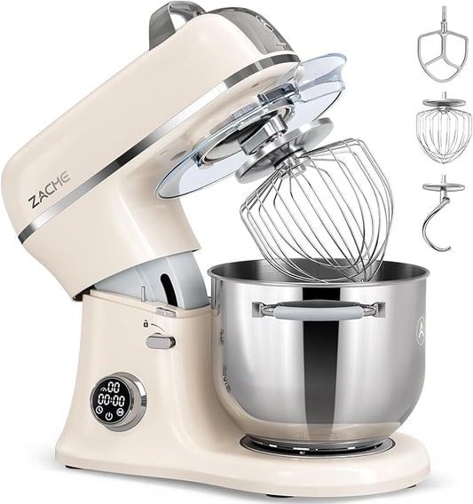 ZACME 7 Quart Stand Mixer Aluminum Die Casting, 650W 12 Speed Tilt-Head Kitchen Electric Stand Mixer, Household Food Mixer with Stainless Steel Bowl, Dough Hook, Whisk and Beater (Cream)