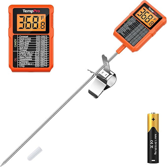 TempPro TP510 Waterproof Digital Candy Thermometer with Pot Clip, 10" Long Probe Instant Read Food Cooking Meat Thermometer for Grilling BBQ Deep Fry Oil Fathers Day Gift (Previously ThermoPro)
