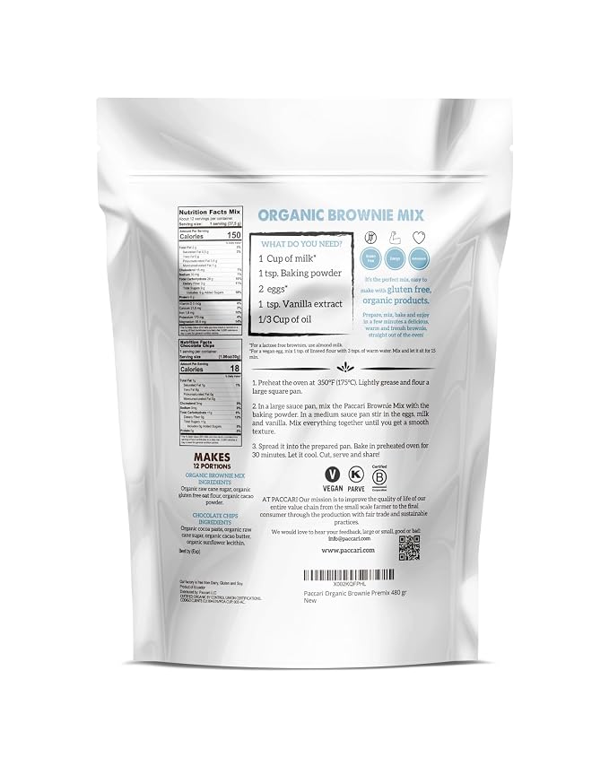 Paccari Raw Cacao Brownie Mix | Organic Cocoa Powder Substitute | Keto, Vegan, Non-GMO & Gluten Free | Perfect Mix for Chocolate Baking Desserts | 16oz