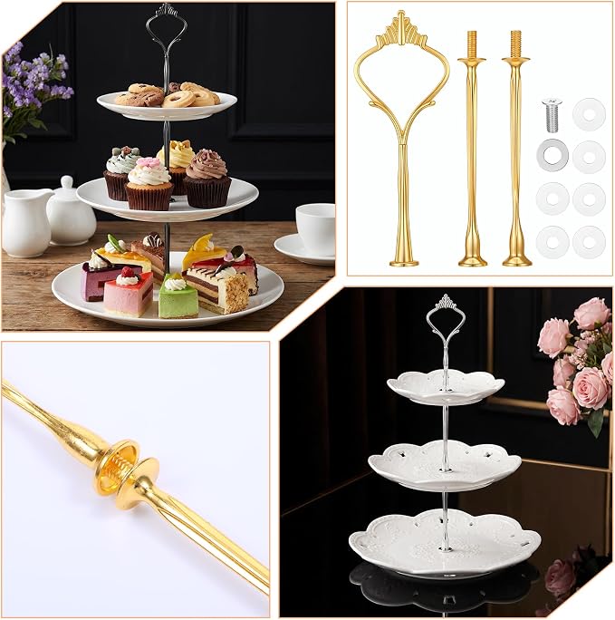 9 Sets 3 Tier Cake Stand, Hardware Tiered Tray Kit, Heavy Duty Metal Plate Holder Fittings for Dessert Cupcake Fruit Display, 3 Colors