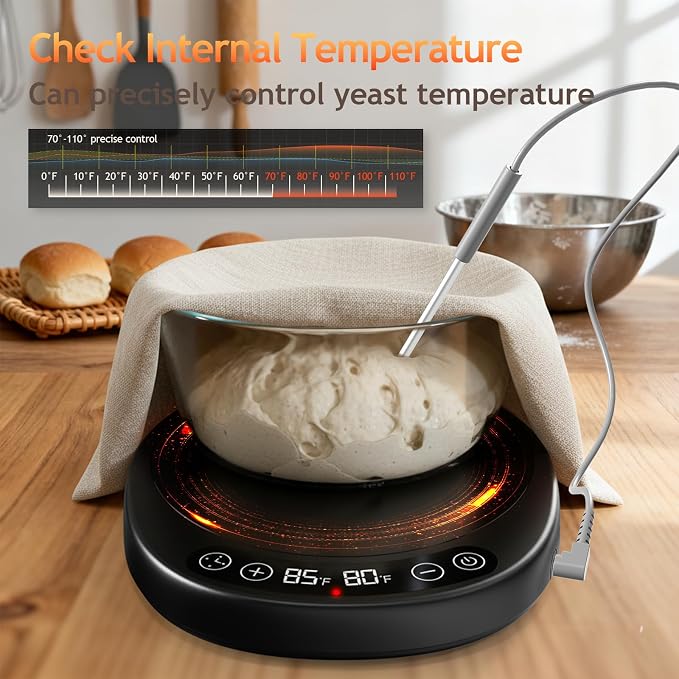 SourKeeper, Larger 2-in-1 Sourdough Starter Warmer Pro - 2026 Upgrade Larger Heating Plate, Dough Temp Probe, 1°F Control (70–110°F), 24H Timer, Real-Time Monitoring Black
