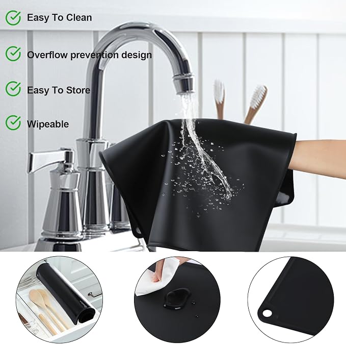 Standard Silicone Mat,Black Baking Mat-Food Grade Kids Dinner Table Placemat Non Slip Counter Mat with Raised Edges Heat Resistant Mat for Air Fryer Nonstick Pastry Dough Mat(1 Pack 23.6'' x 15.7'')