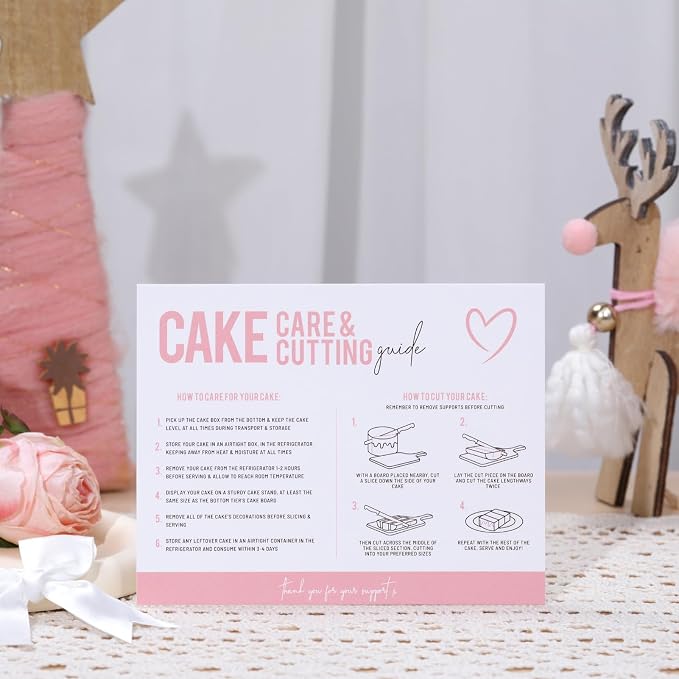200 Count Cake Care Instruction Card How to Carry and Cut Your Cake Instruction Card for Small Business Cake Boxes, Professional Baker, Cake Boards, Baking Supplies Kit Set（ 5.5 x 4.25 Inch, White)