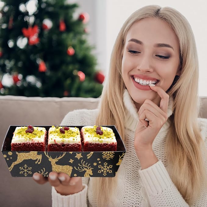 Outus 100 Pack Christmas Charcuterie Boxes with Clear Lids, Paper Dessert Boxes to Go with Gift Tags Rope Disposable Party Favor Treat Food Containers for Cookies, Donuts, Muffins, Salad, and Pastry