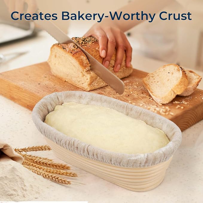 Lorzon 6 Pack Bread Proofing Basket Cover, 10 Inch Oval Banneton Liner, Linen Sourdough Bowl Covers for Bread Rising