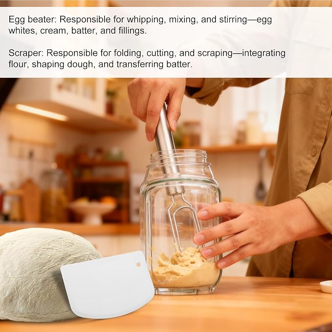 Danish Dough Whisk & Cutter, 30cm/12in Stainless Steel Sourdough Stirrer Heat-Resistant Dough Cutter Bread Making Tools and Baking Supplies for Pastries Cakes Sourdough Pizza