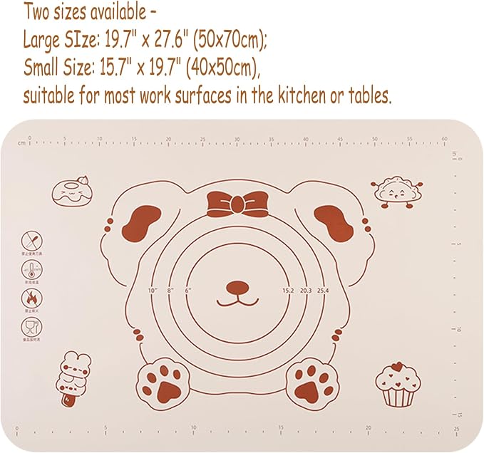 Silicone Baking Mat with Measurements, Non-Slip Non Stick Pastry Mat Sheetfor for Dough,Pastry, Bread, Cookies, Pizza, Fondant, Pasta