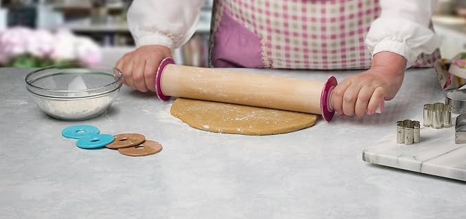 Bakelicious Adjustable Rolling Pin, Wood and Nylon Rolling Pin with Thickness Rings, 3.5 x 3.5 x 21.75 inches