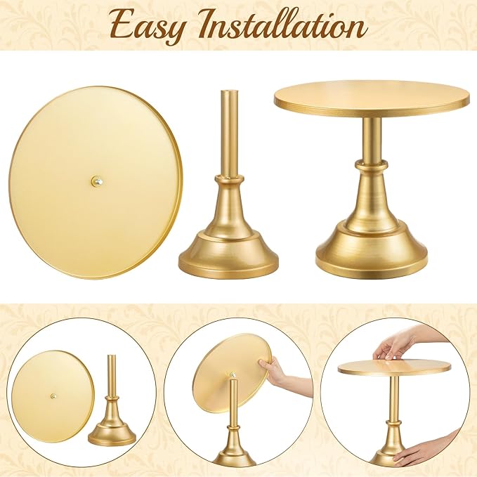 HBlife 3 PCS Gold Cake Stand Set (8"/10"/12" Plate) for 6-10 Inch Cakes, Dessert Table Display Set, Cupcake Stand for Party, Wedding, Birthday, Baby Shower, Anniversary (Metal)
