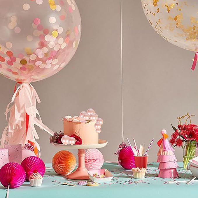 24 PCS Ball Cake Toppers Balls Cupcake Toppers Insert Foam Ball Shaped Cake Picks Mini Balloon Cake Decoration for Wedding Baby Shower Birthday Party Cake Decorations Supplies Rose Gold
