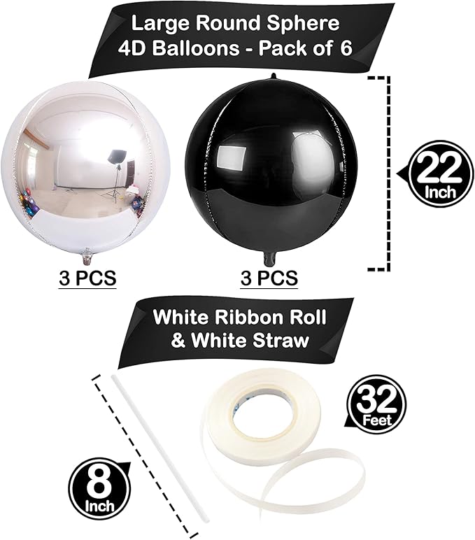 KatchOn, Large Black and Silver Balloon - 22 Inch, Pack of 6 | Black and Silver Mylar Balloons for New Years Decorations 2026 | Birthday, Bachelorette Party Decorations | New Years Eve Balloons