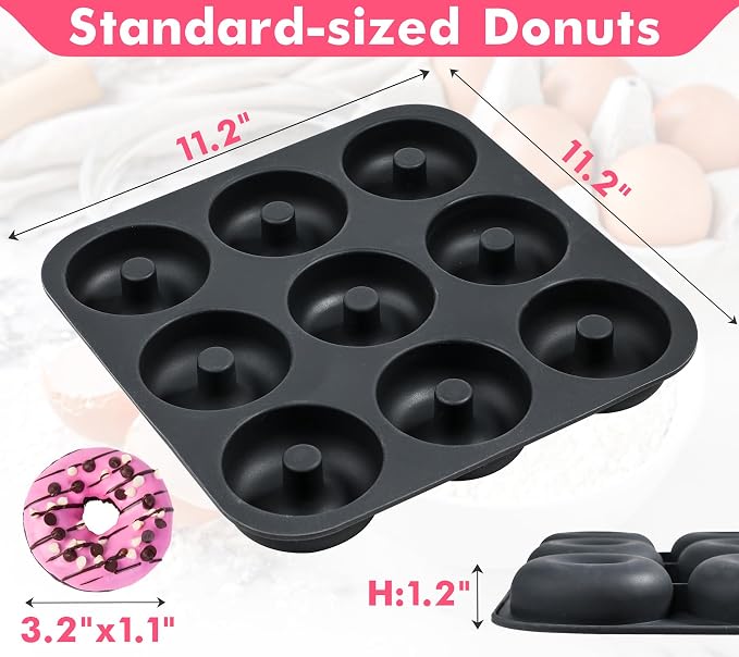 Webake 2 Packs Platinum Silicone Donut Pans for Baking, 3.2 Inch Non-Stick Donut Molds, 9-Cavity Donut Pans Bagel Molds, Food-Grade BPA Free & Dishwasher Safe