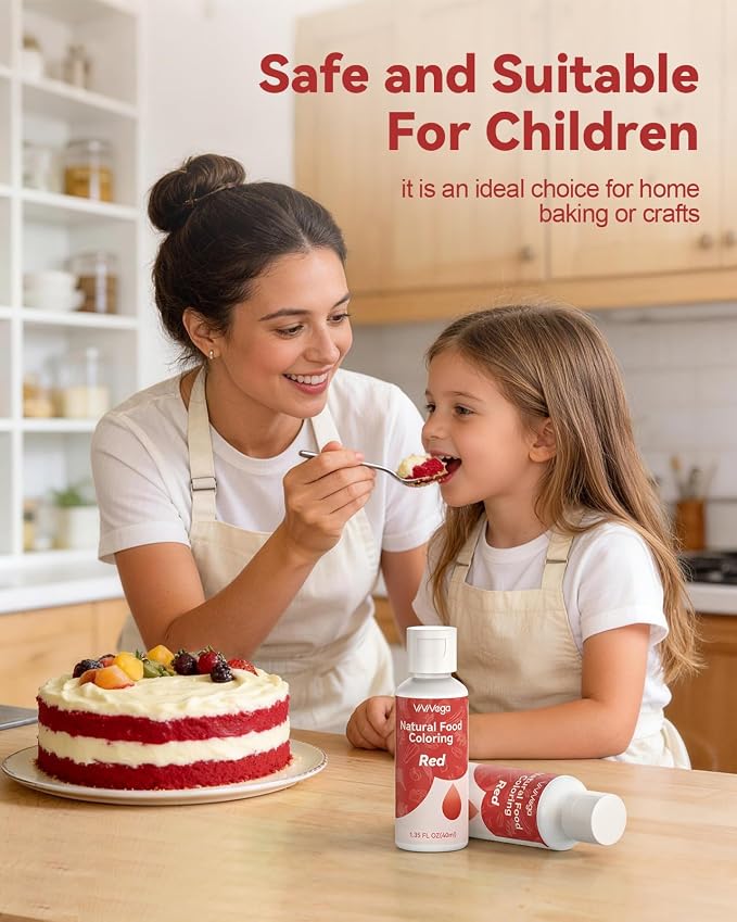 Dye-Free Food Coloring, Natural Food Coloring Gel No Artificial Dyes, Non-Toxic, Natural Food Dye for Icing, Frosting, Cake Decorating, 40 Milliliters - Red
