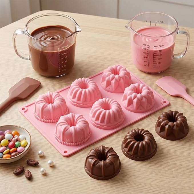 Bundt Silicone Chocolate Molds 6-Cavity Fluted Tube Cake Pan Mold For Heritage Bundtlette Chocolate Set Of 2