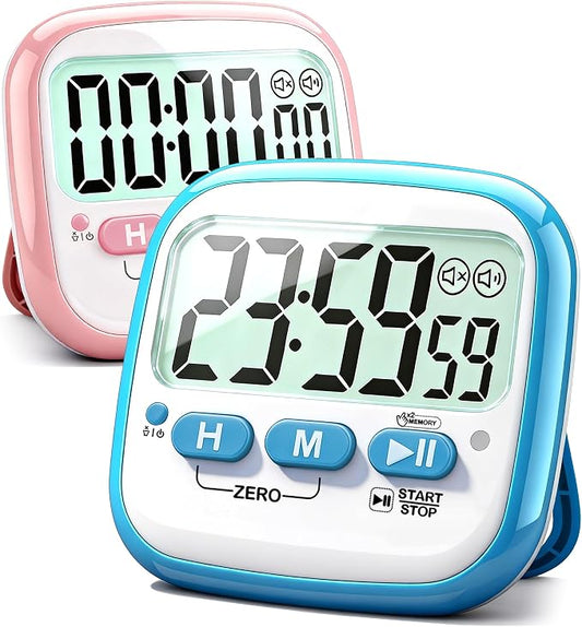 Antonki 2 Pack Classroom Timers for Kids Teachers, Magnetic Countdown Digital Kitchen Timer for Cooking, Study, Exercise, Games, Time Mangement - Loud/Silent Mode - Battery Included