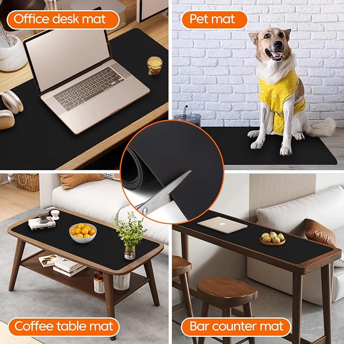 Large Silicone Mat for Kitchen Counter, 20" x 80" Cuttable Heat Resistant Mats for Countertop, Suitable for Kitchen Counter, Dining Tables, Desks, Buffet Cabinet, etc. Skin-Friendly Material, Black